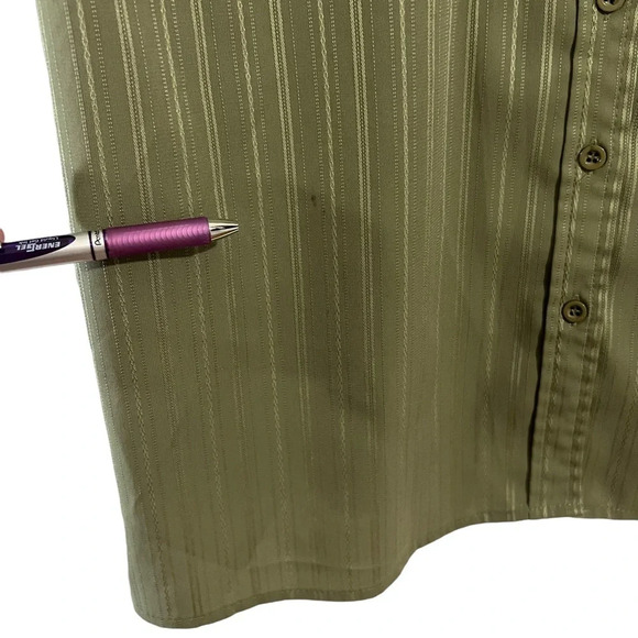 Fred David Button Up Shirt 22W Green Striped Front Pockets 3/4 Sleeves Collared - Picture 5 of 6
